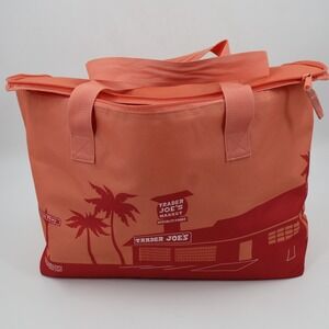 RARE Trader Joe's Insulated Cooler Bag Large Coral Red Pasadena Graphic Tote HTF